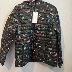Joules Floral Puffer Jacket - Black with Multicolor Accents